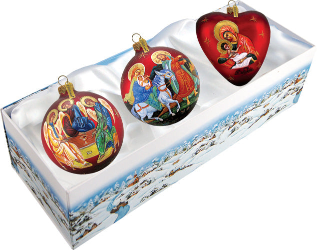 Nativity Glass Ornament Set of 3 by G. DeBrekht - Nativity Holiday Decor - 73510-B3