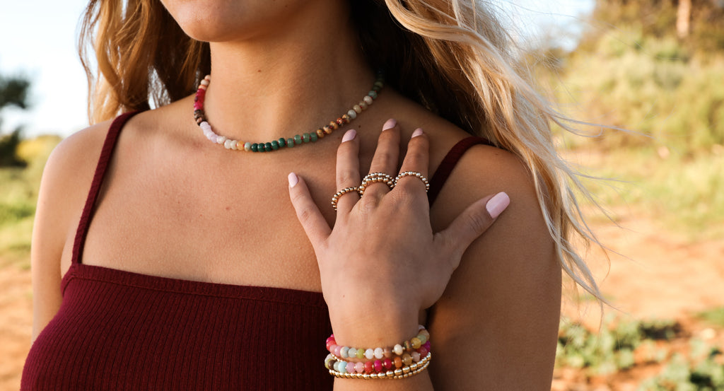 Natural Gemstone Necklace + 14k Gold Filled Toggle : Gold Rush