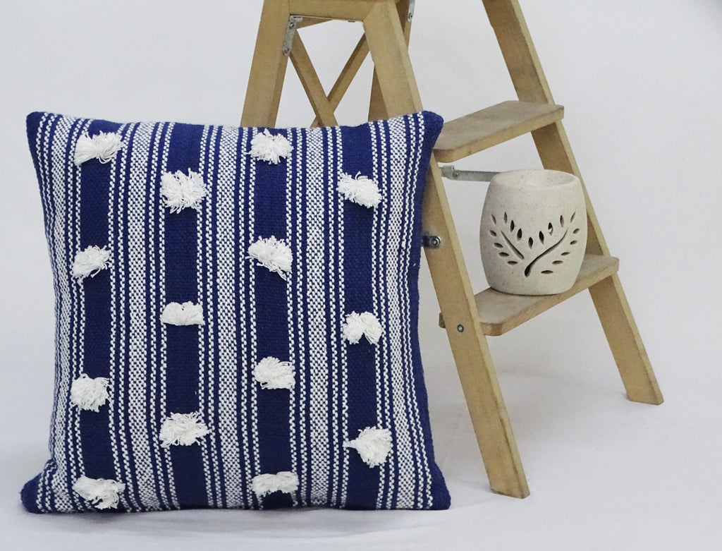 Blue 20" X 20" Decorative Throw Pillow with Pom Pom