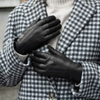Francesca (black) - Italian lambskin leather gloves with brown rabbit fur lining