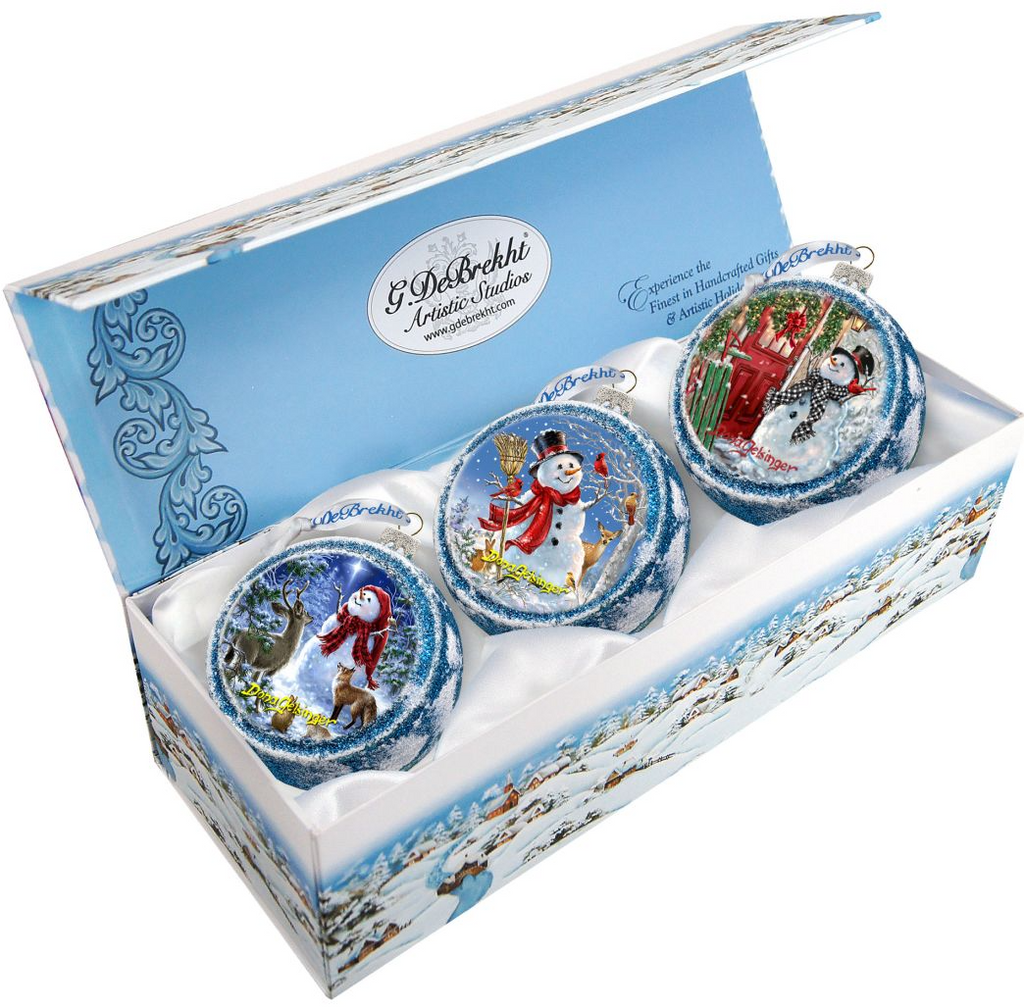 Happy Snowman Glass Ornament Set of 3 by D. Gelsinger - Christmas Santa Snowman Decor - 73743-S3-DG