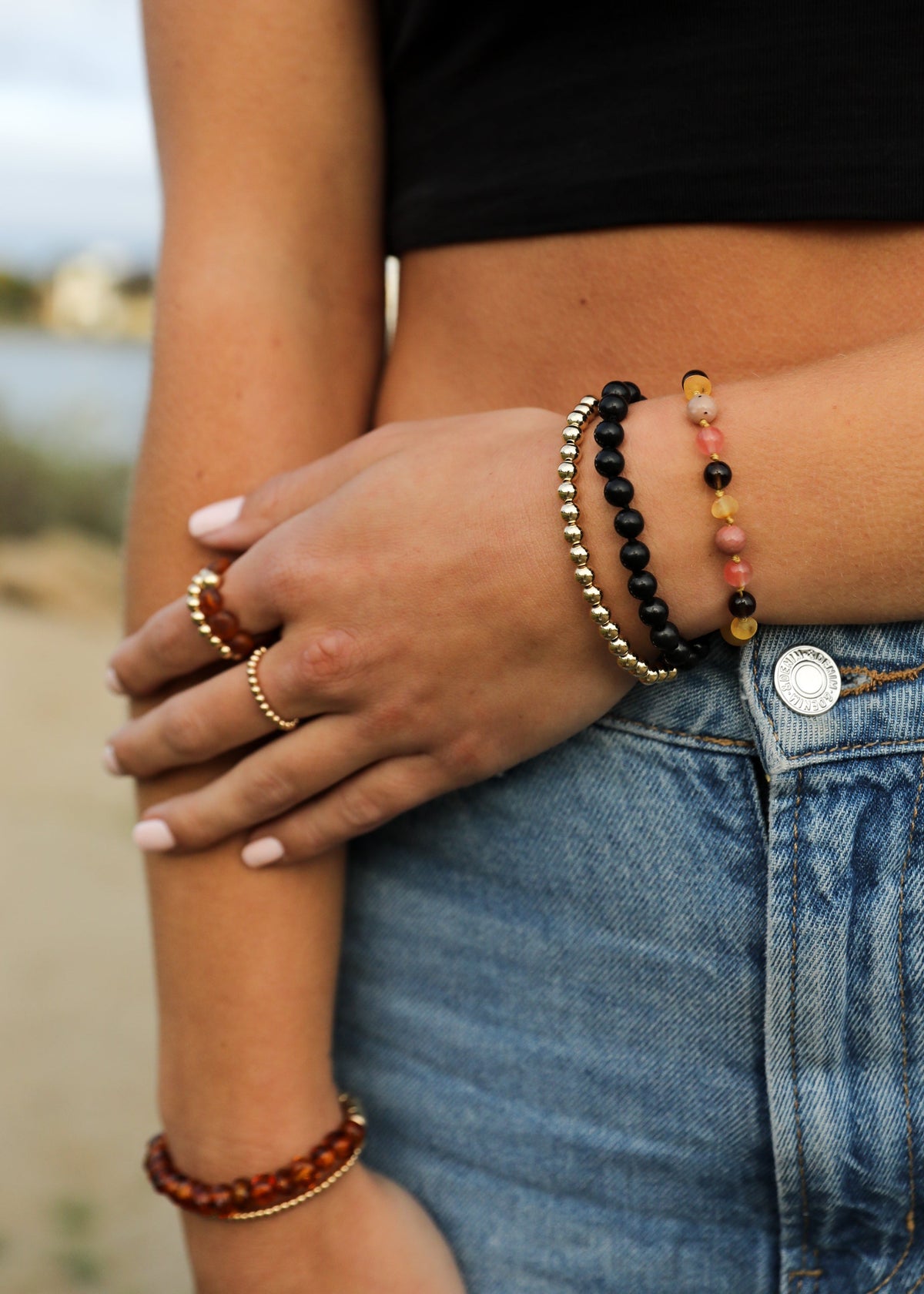Raw Honey Baltic Amber : Smokey Quartz + Rhodonite || Necklace