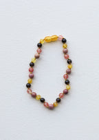 Raw Honey Baltic Amber : Smokey Quartz + Rhodonite || Necklace