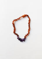 Raw Cognac Baltic Amber + Raw Amethyst || Necklace Set
