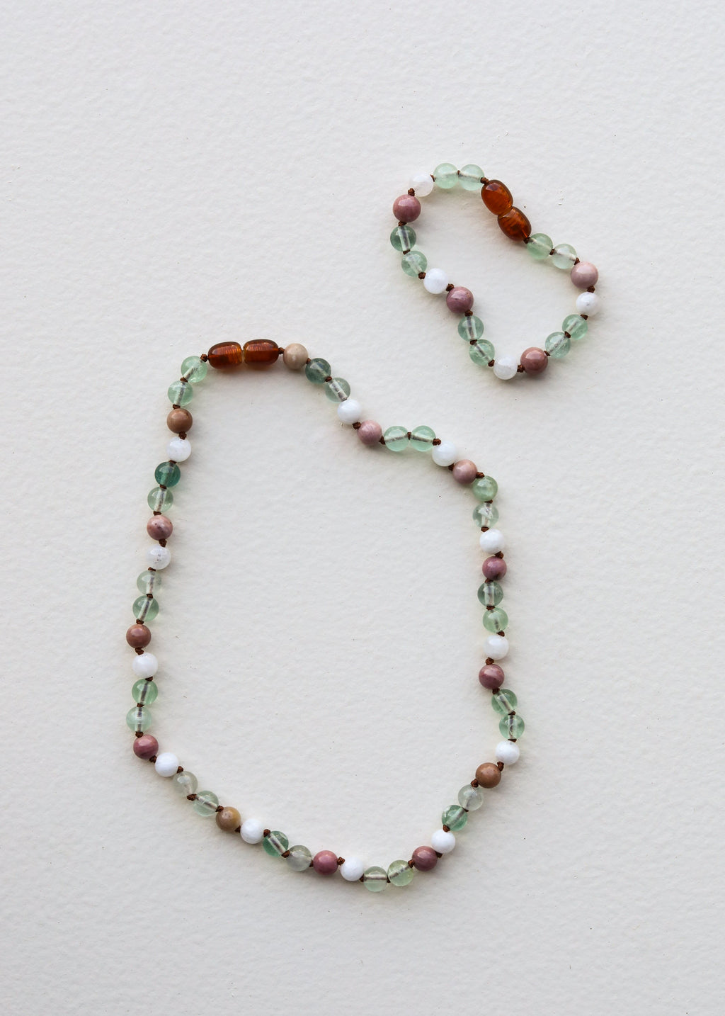 Fluorite + Moonstone + Rhodonite || Natural Gemstone Necklace
