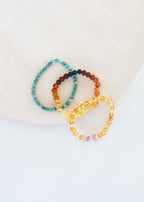 Raw Honey Baltic Amber + Raw Rose Quartz || Adult Bracelet