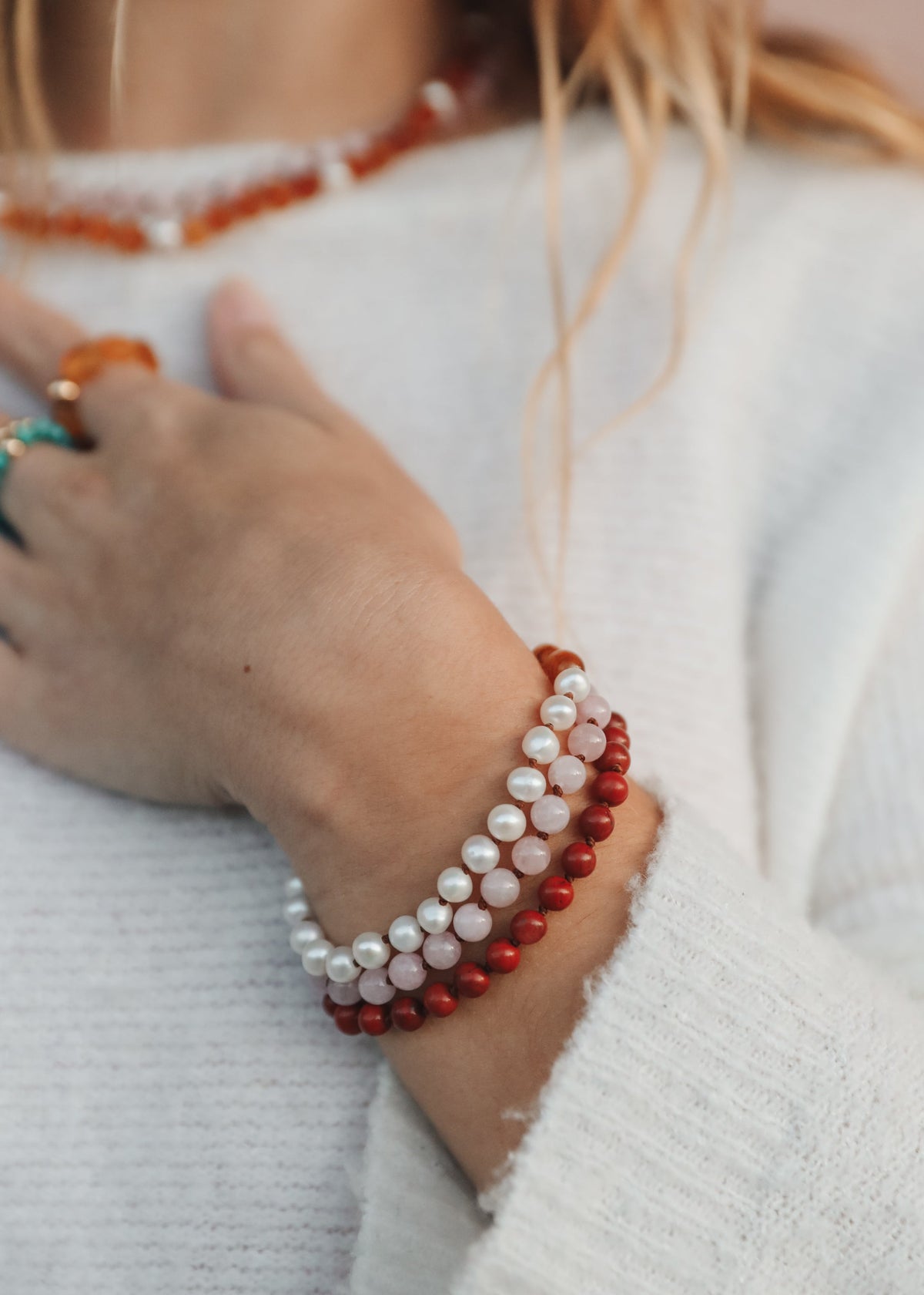 Red Jasper : 14k Gold Filled Sun + Moon || Stretch Bracelets