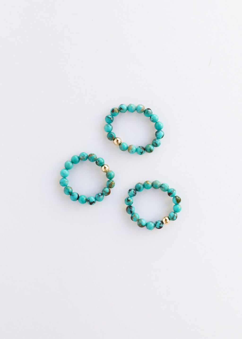 Natural Turquoise + 14k Gold Filled + Honey Amber || Ring Set Trio ||