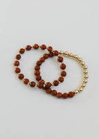 Red Jasper : 14k Gold Filled Sun + Moon || Stretch Bracelets