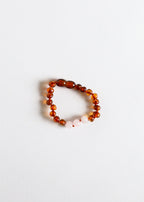 Polished Cognac Baltic Amber + Rose Quartz || Anklet or Bracelet