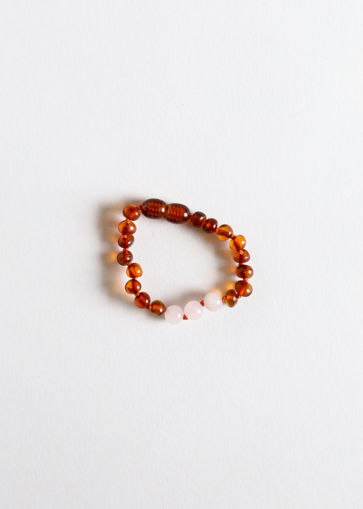 Polished Cognac Baltic Amber + Rose Quartz || Anklet or Bracelet