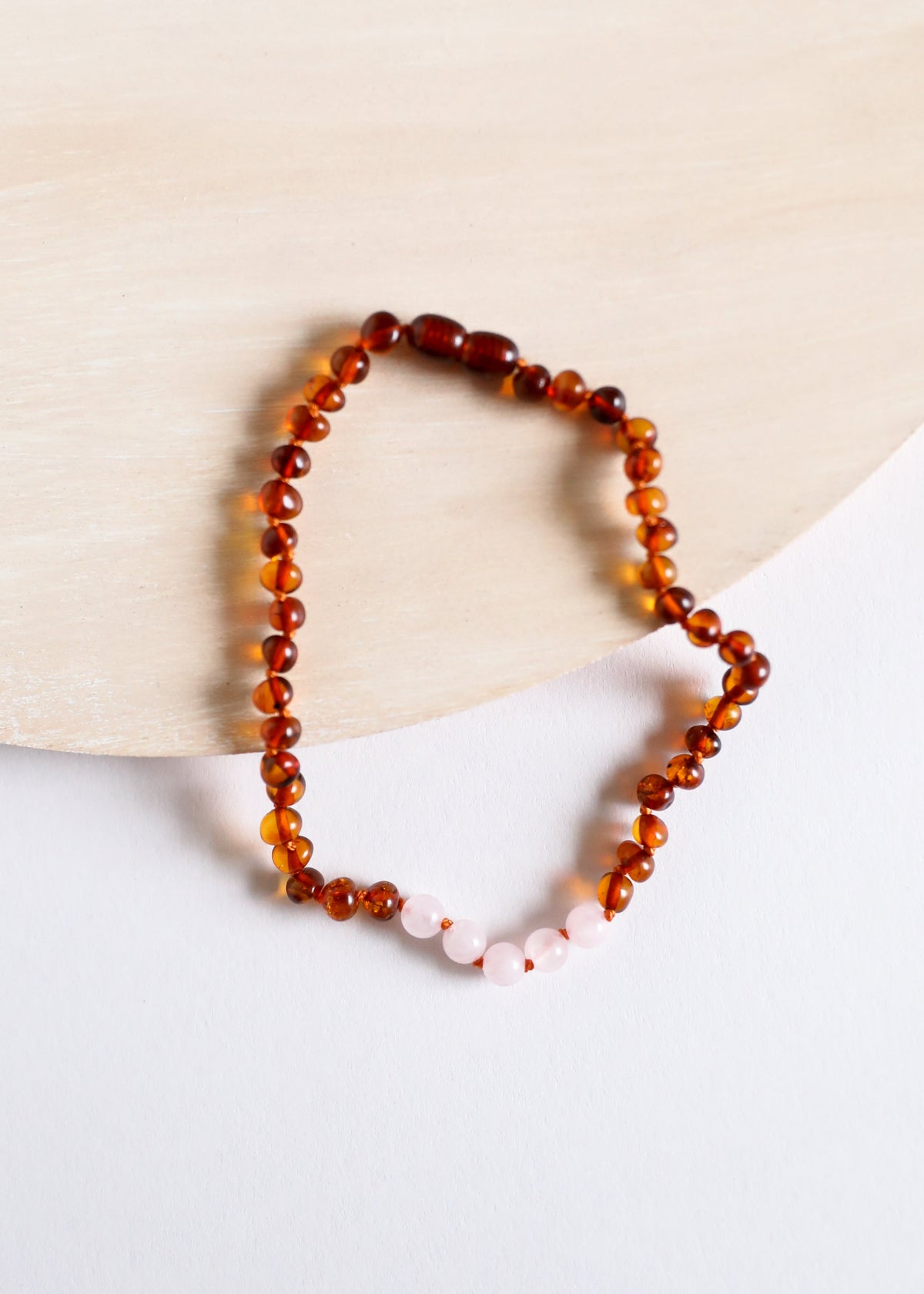 Polished Cognac Baltic Amber + Rose Quartz || Necklace