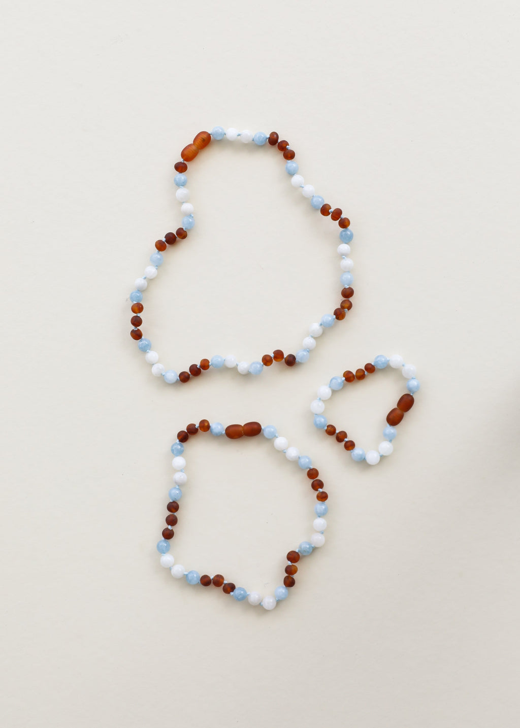 Raw Cognac Baltic Sea Amber + Moonstone + Aquamarine || Gemstone Necklace