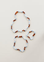 Raw Cognac Baltic Sea Amber + Moonstone + Aquamarine || Gemstone Necklace