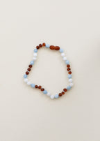Raw Cognac Baltic Sea Amber + Moonstone + Aquamarine || Gemstone Necklace