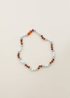 Raw Cognac Baltic Sea Amber + Moonstone + Aquamarine || Gemstone Necklace