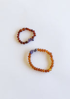 Raw Cognac Baltic Amber + Raw Amethyst || Bracelet Set