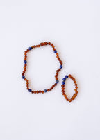 Raw Cognac Baltic Amber + Lapis Lazuli || Halo Necklace ||