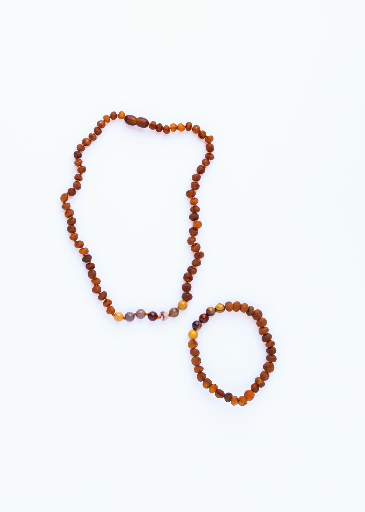 Raw Cognac Baltic Amber + Mookaite Jasper || Adult Stretch Bracelet