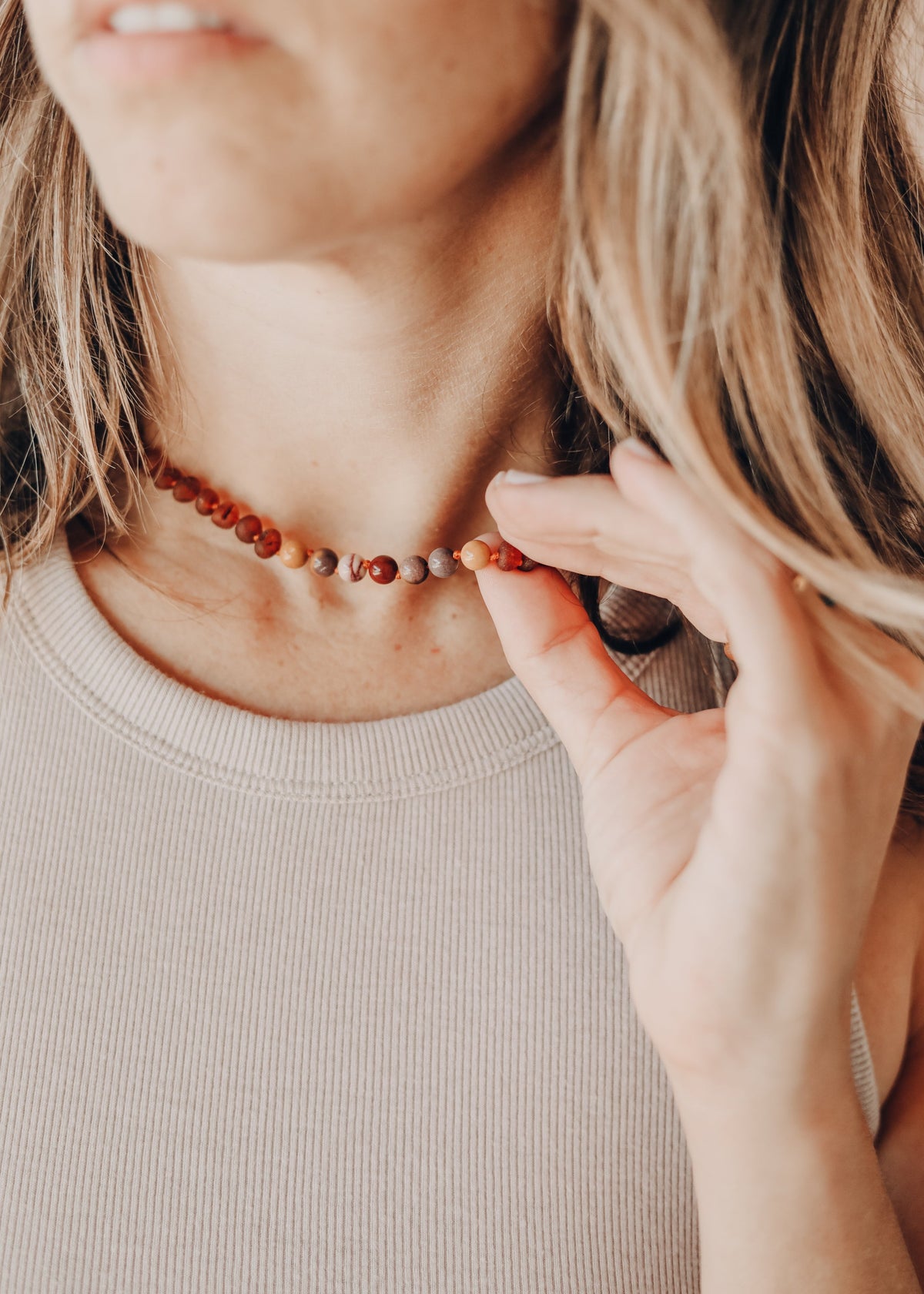 Raw Cognac Baltic Amber + Mookaite Jasper || Necklace