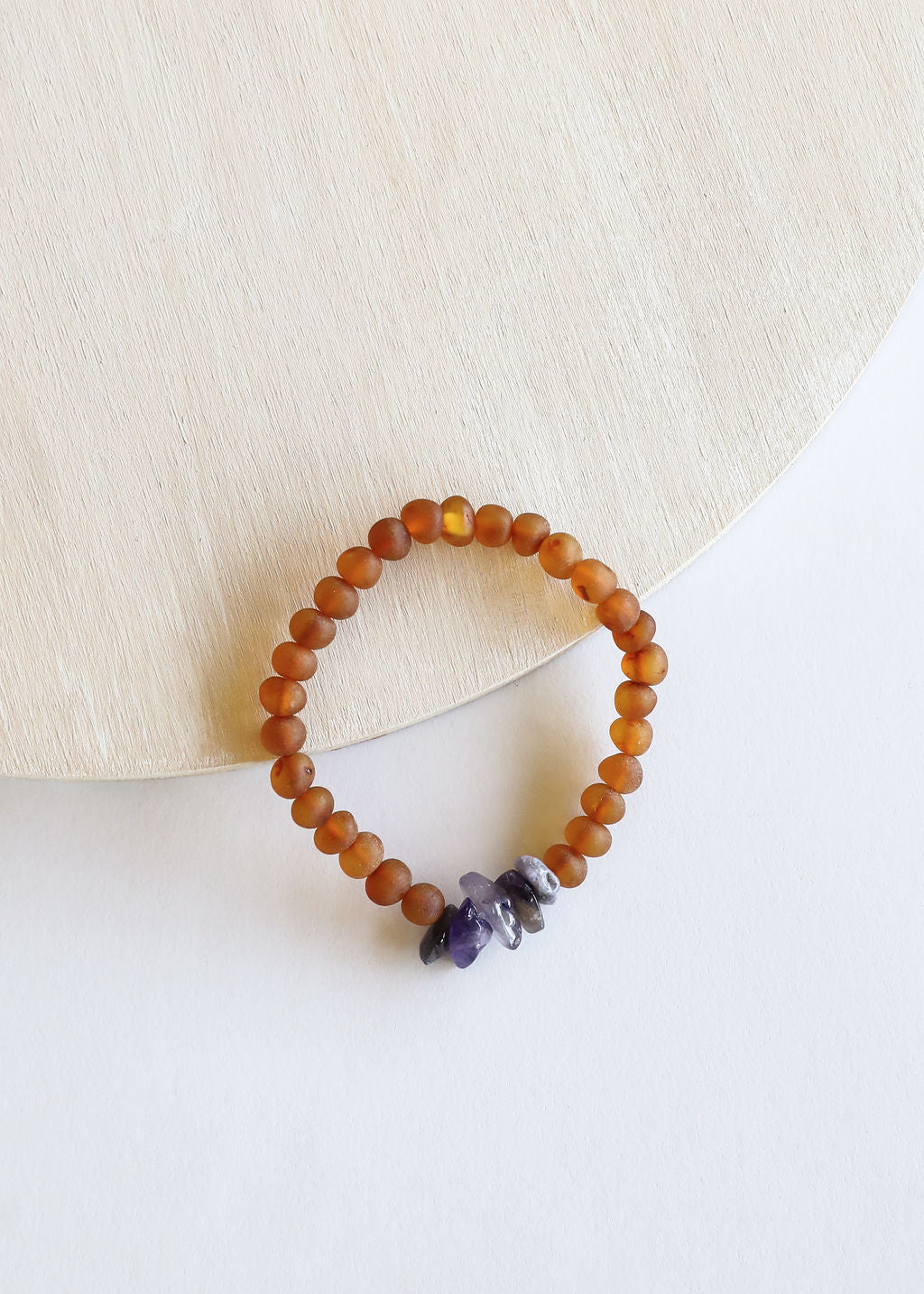 Raw Cognac Baltic Amber + Raw Amethyst || Adult Bracelet