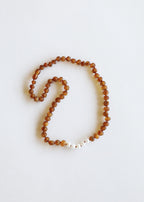 Raw Cognac Baltic Amber + Pearls || Necklace