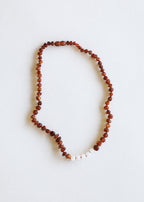 Raw Cognac Baltic Amber + Moonstone || Necklace