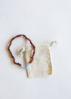 Raw Cognac Baltic Amber + Raw Aquamarine || Necklace