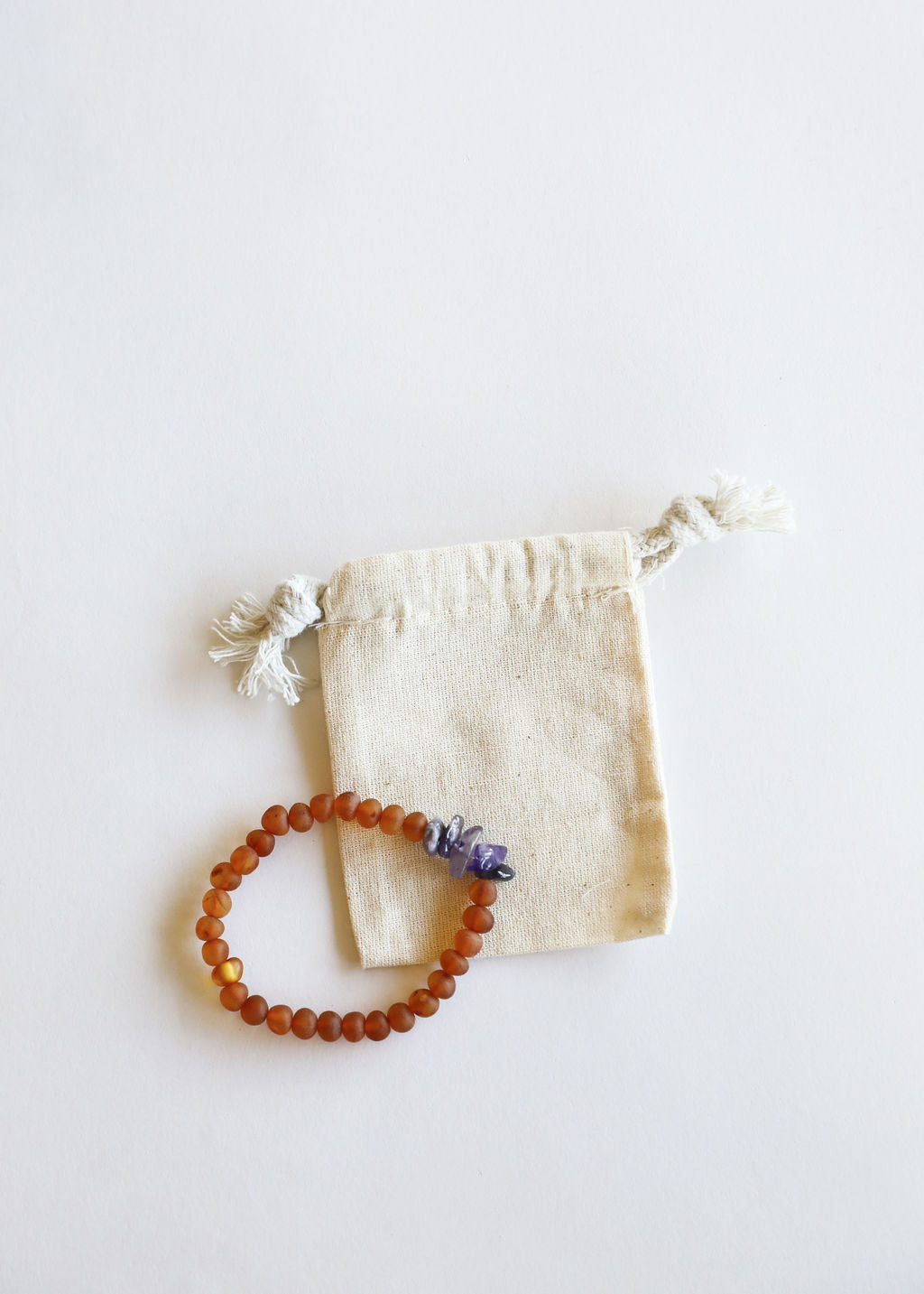 Raw Cognac Baltic Amber + Raw Amethyst || Adult Bracelet