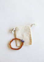 Raw Cognac Baltic Amber + Raw Amethyst || Adult Bracelet
