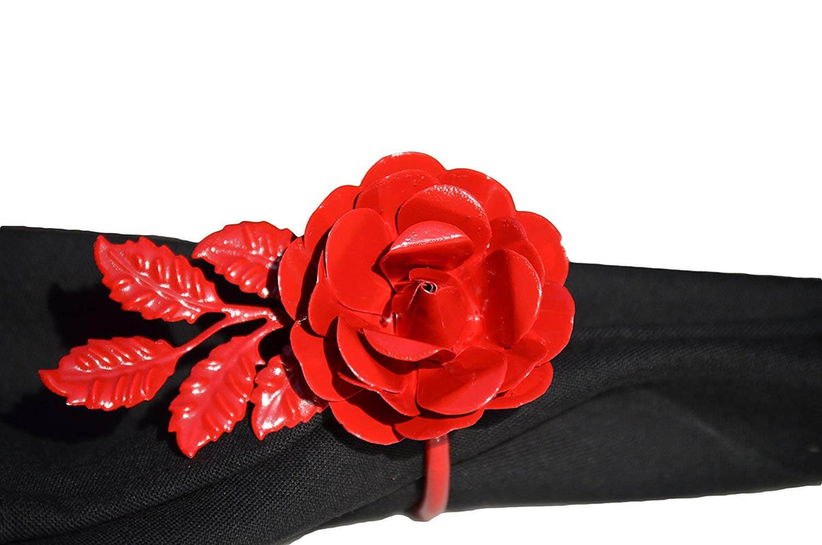 Vibhsa Red Rose Napkin Rings | Set of 4, Handcrafted