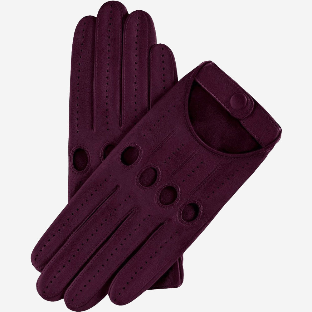 Alessa (berry) - Classic Italian lambskin leather driving gloves