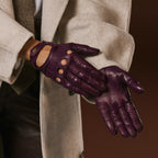 Alessa (berry) - Classic Italian lambskin leather driving gloves