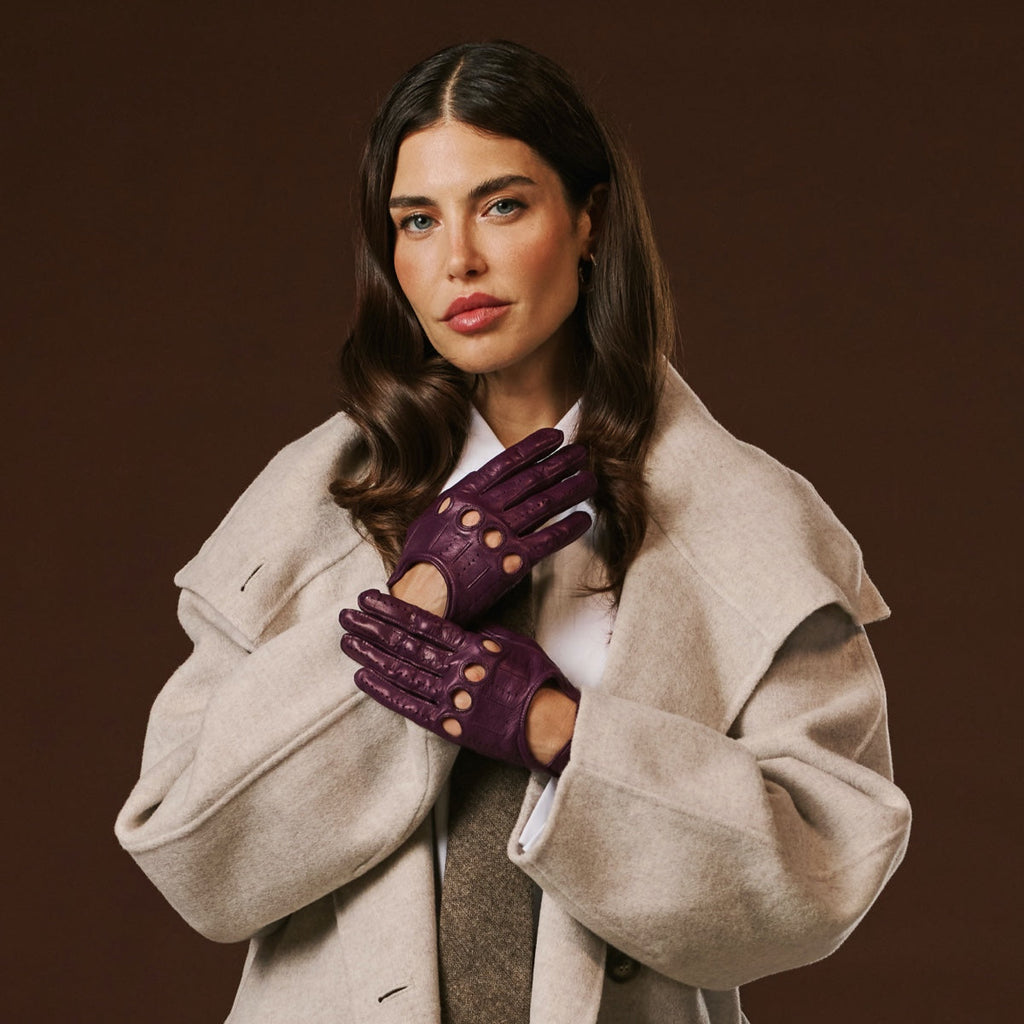 Alessa (berry) - Classic Italian lambskin leather driving gloves