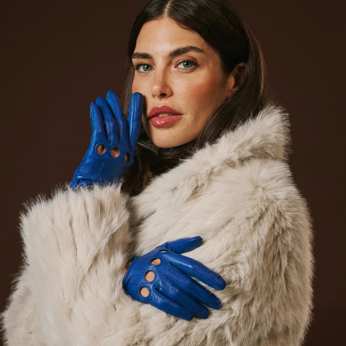Alessa (blue) - Classic Italian lambskin leather driving gloves
