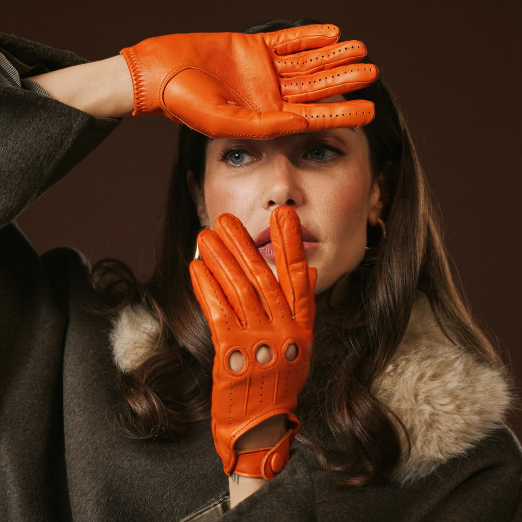 Alessa (orange) - Classic Italian lambskin leather driving gloves