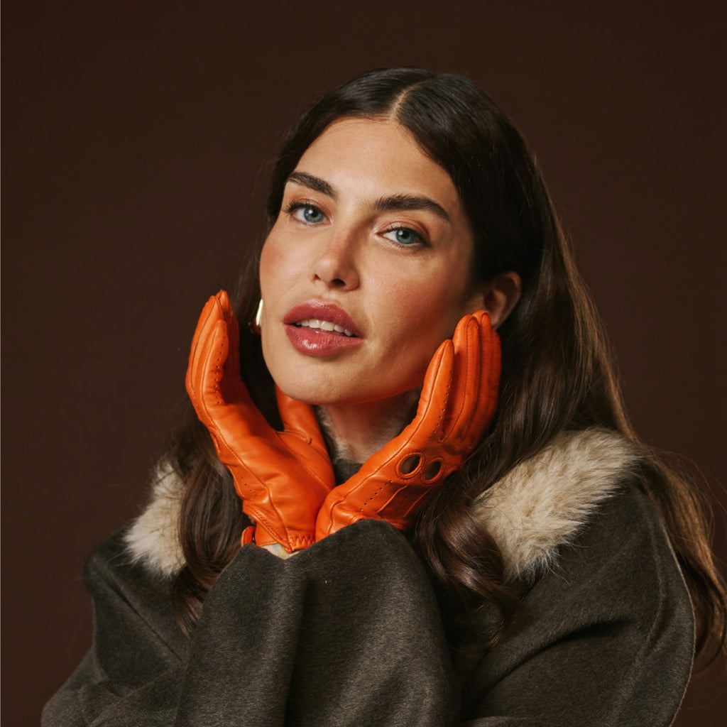 Alessa (orange) - Classic Italian lambskin leather driving gloves