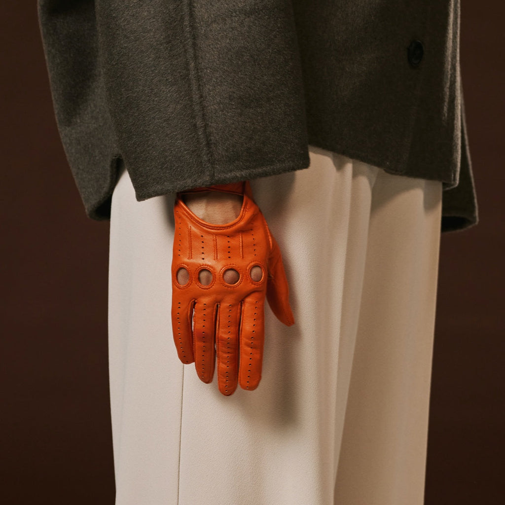 Alessa (orange) - Classic Italian lambskin leather driving gloves
