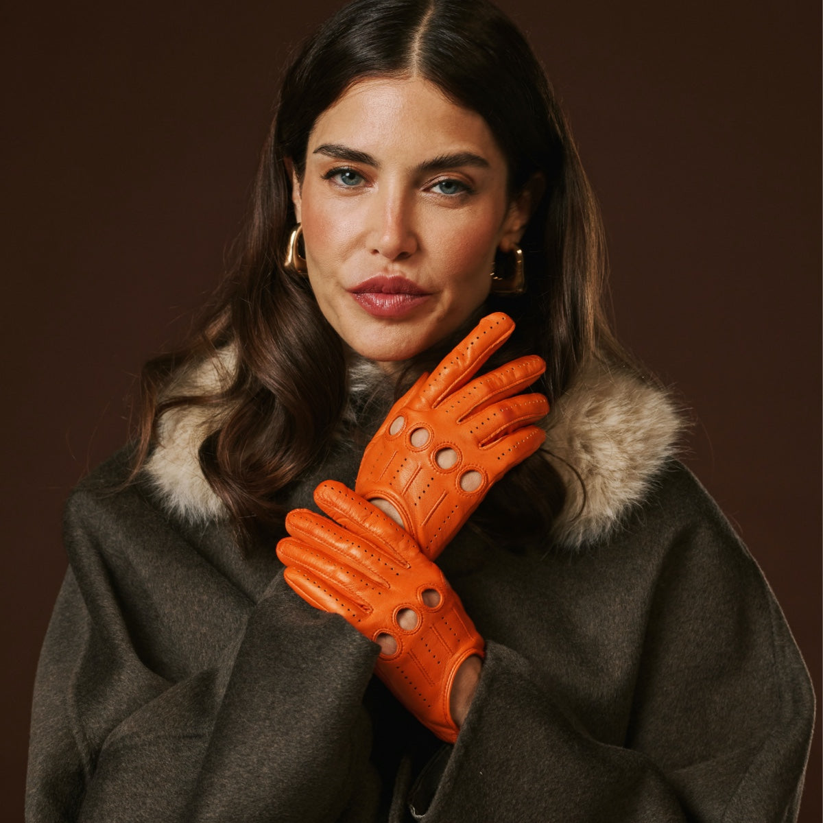 Alessa (orange) - Classic Italian lambskin leather driving gloves
