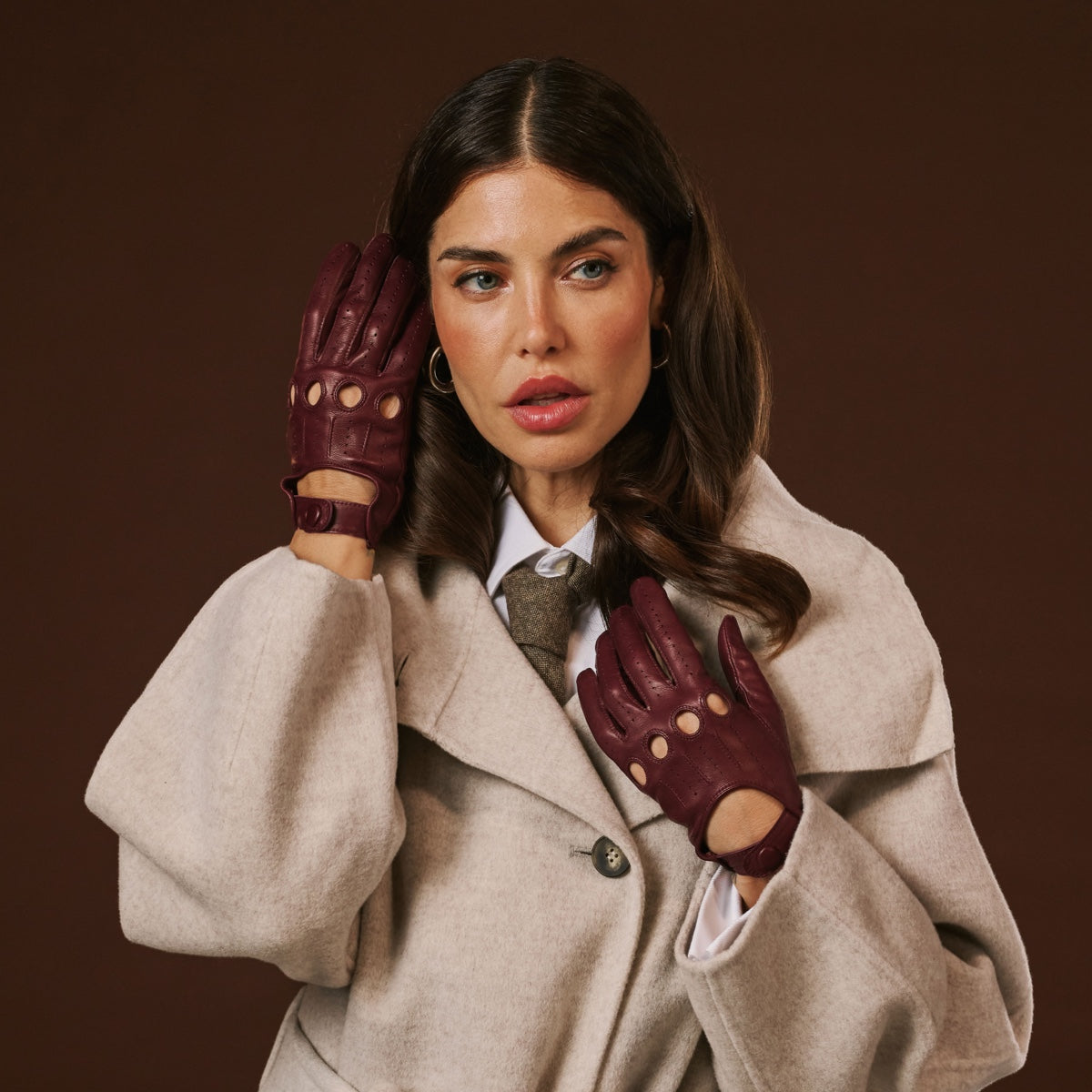 Alessa (oxblood) - Classic Italian lambskin leather driving gloves
