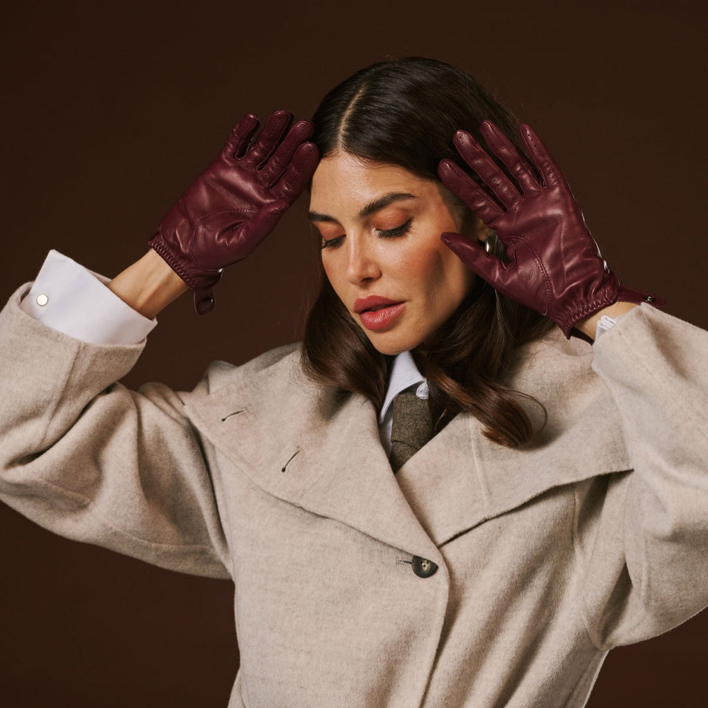 Alessa (oxblood) - Classic Italian lambskin leather driving gloves