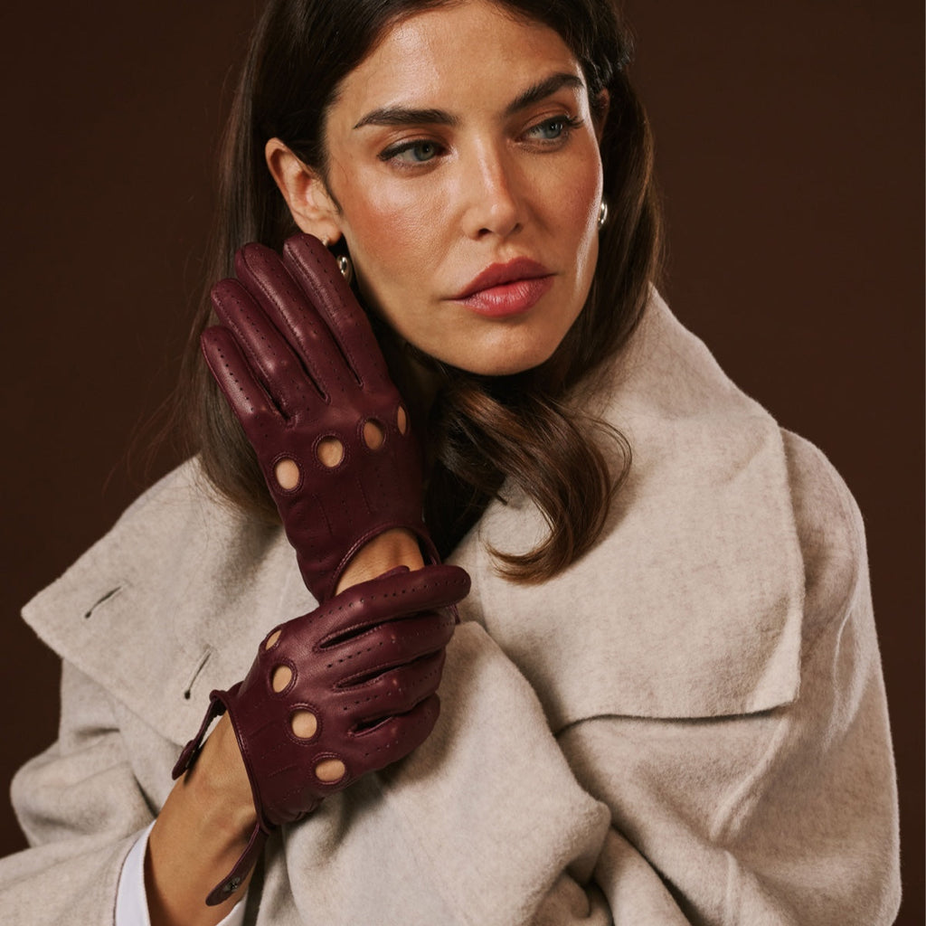 Alessa (oxblood) - Classic Italian lambskin leather driving gloves