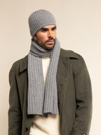 Milano (light grey) - Italian 100% cashmere ribbed beanie (unisex)
