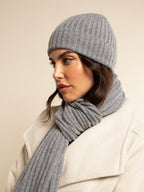 Milano (light grey) - Italian 100% cashmere ribbed beanie (unisex)