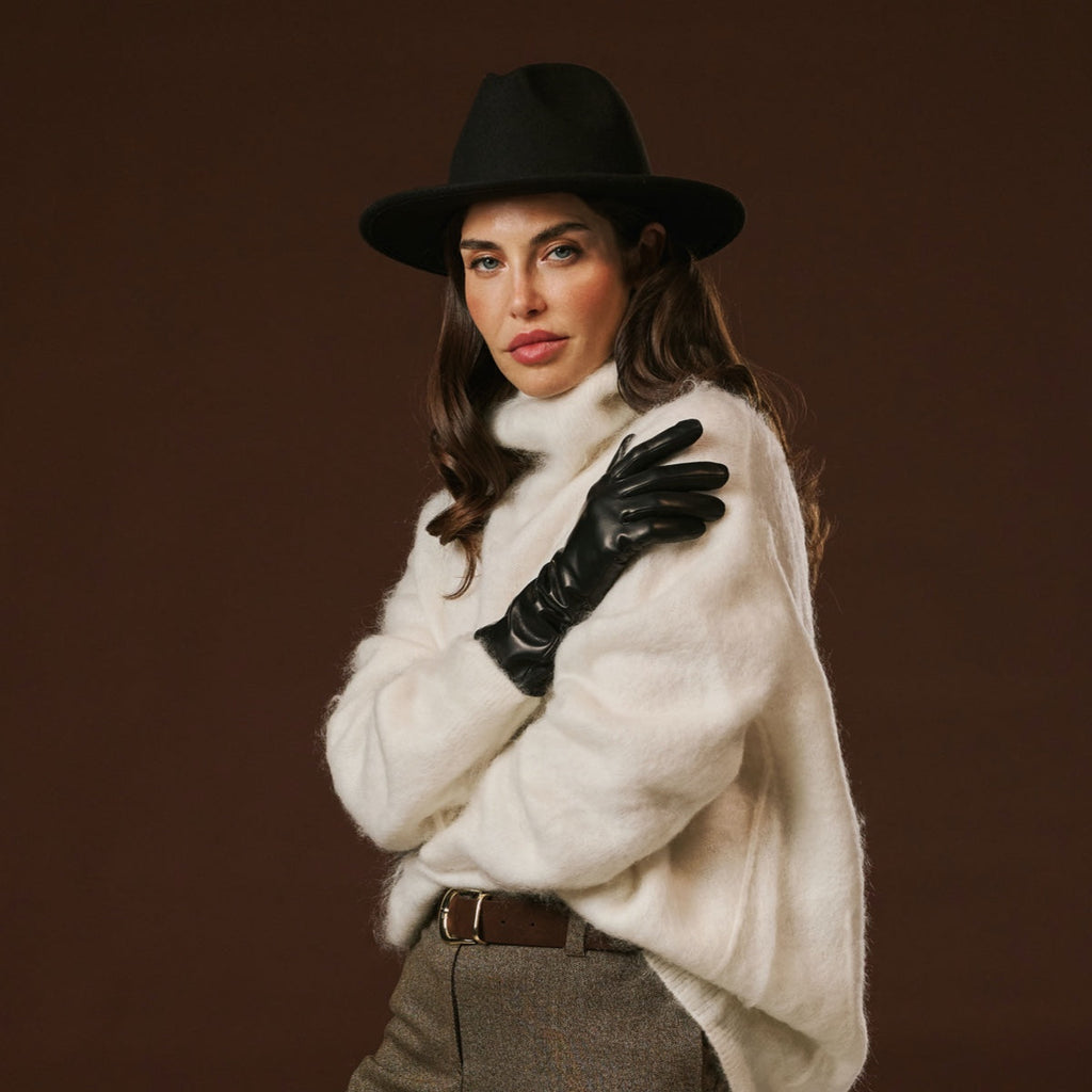 Camilla (black) - Italian long leather winter gloves with luxurious cashmere lining