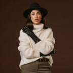 Camilla (black) - Italian long leather winter gloves with luxurious cashmere lining