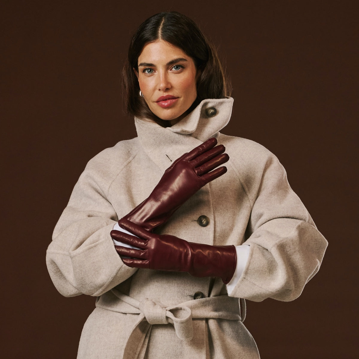 Camilla (xb) - Italian long leather winter gloves with luxurious cashmere lining