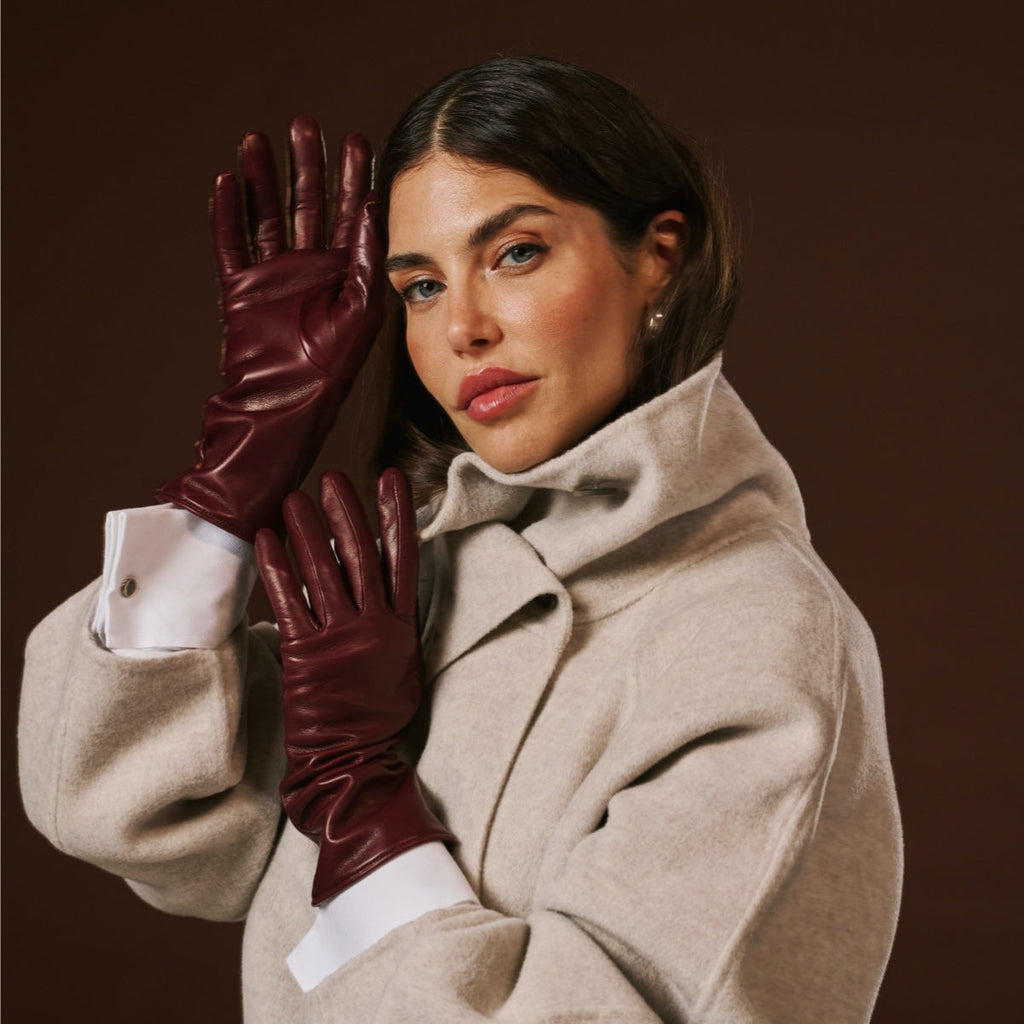 Camilla (xb) - Italian long leather winter gloves with luxurious cashmere lining