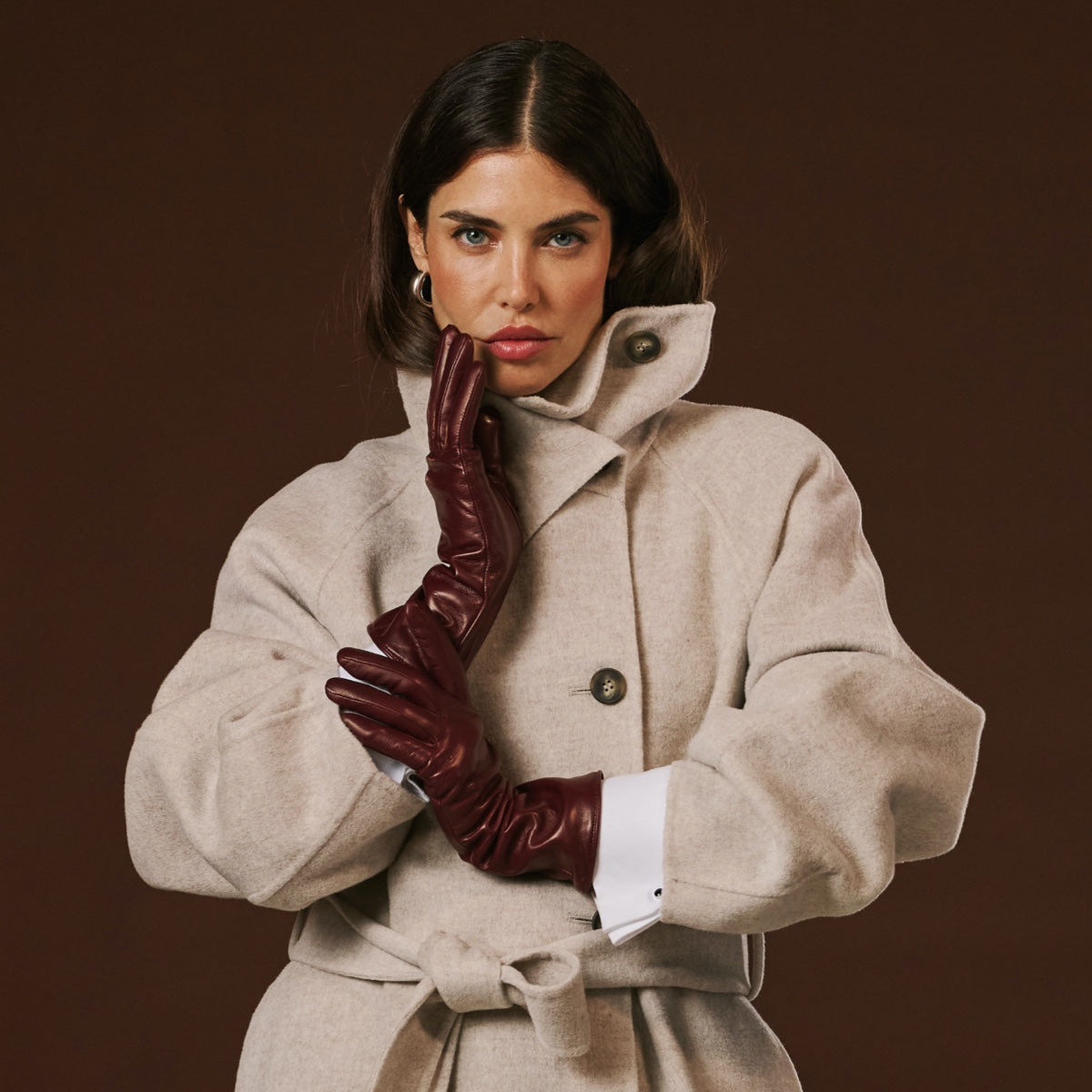 Camilla (xb) - Italian long leather winter gloves with luxurious cashmere lining