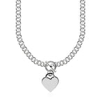 Sterling Silver Rolo Chain  with a Heart Toggle Charm and Rhodium Plating